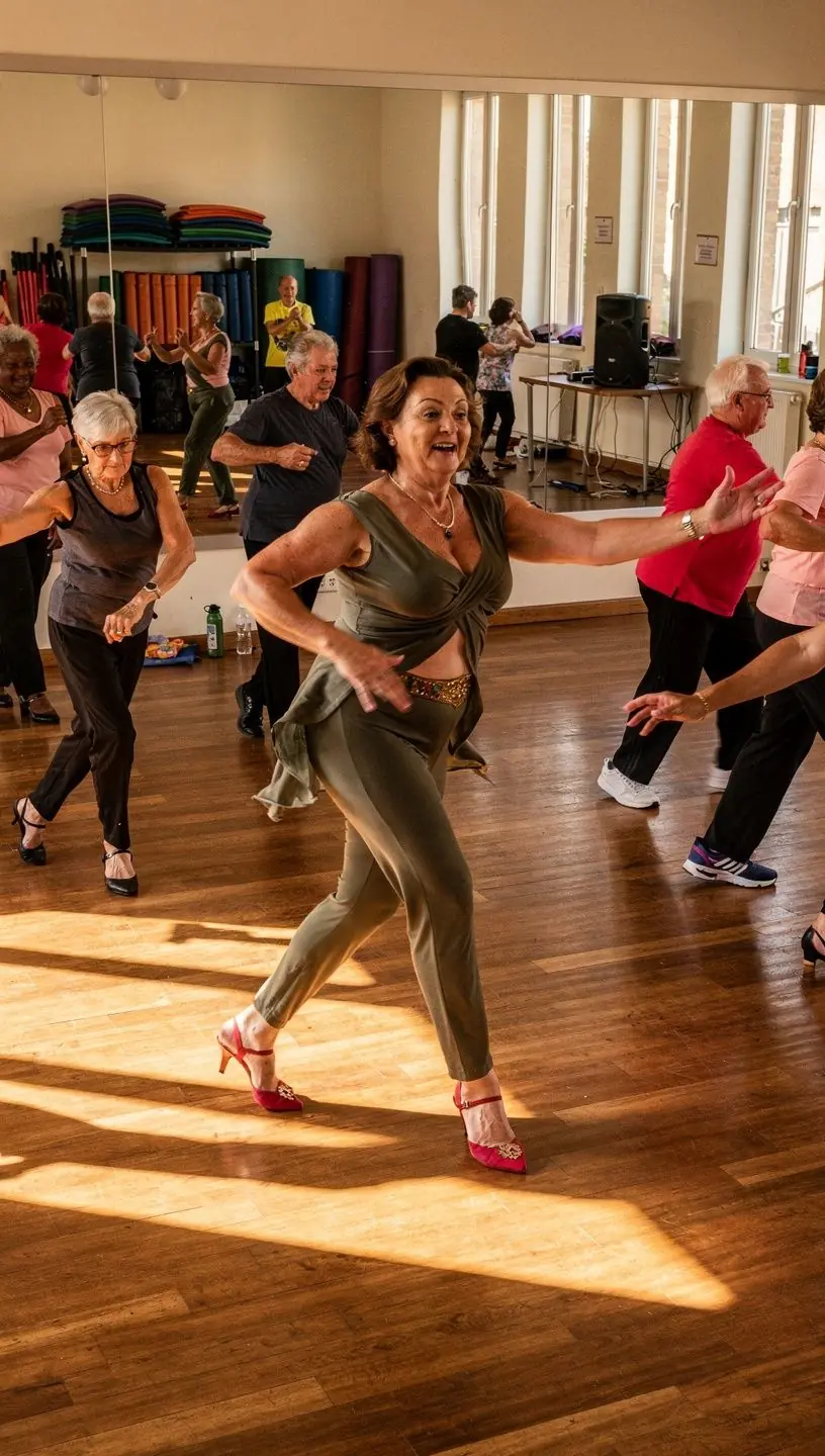 Older adults dancing, showcasing rhythm's impact on aging minds.